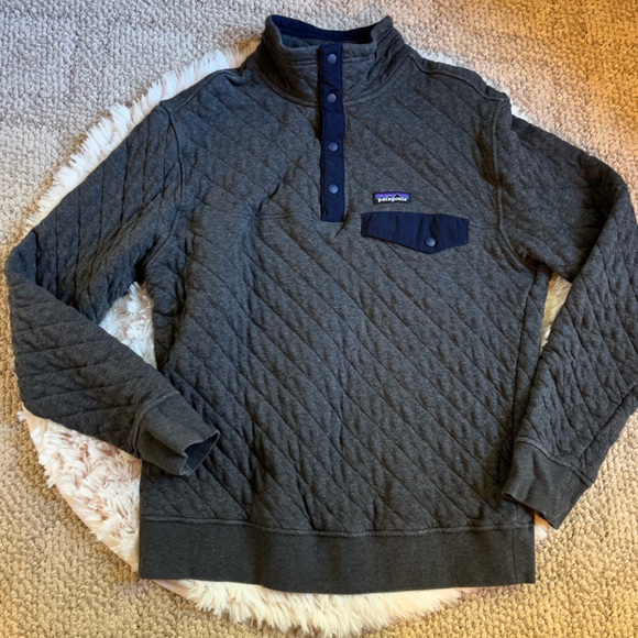 Patagonia Tops - Patagonia Diamond Quilted T Snap Pullover Charcoal Gray and blue